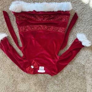 Bonnie Baby Red Velvet Christmas Dress with White Trim